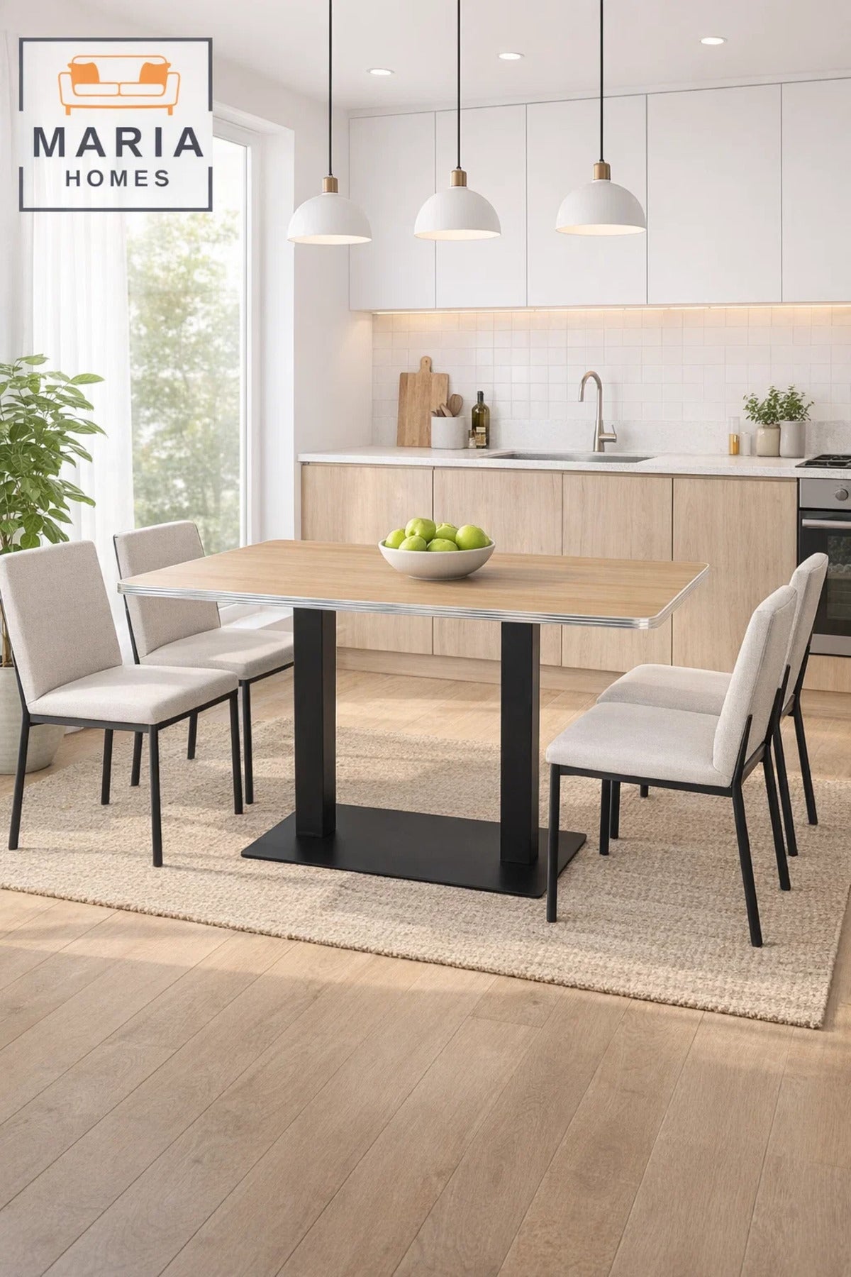 Wooden Dining Table 120_70_74 cm Ð Modern Rectangular Table with Black Metal Base