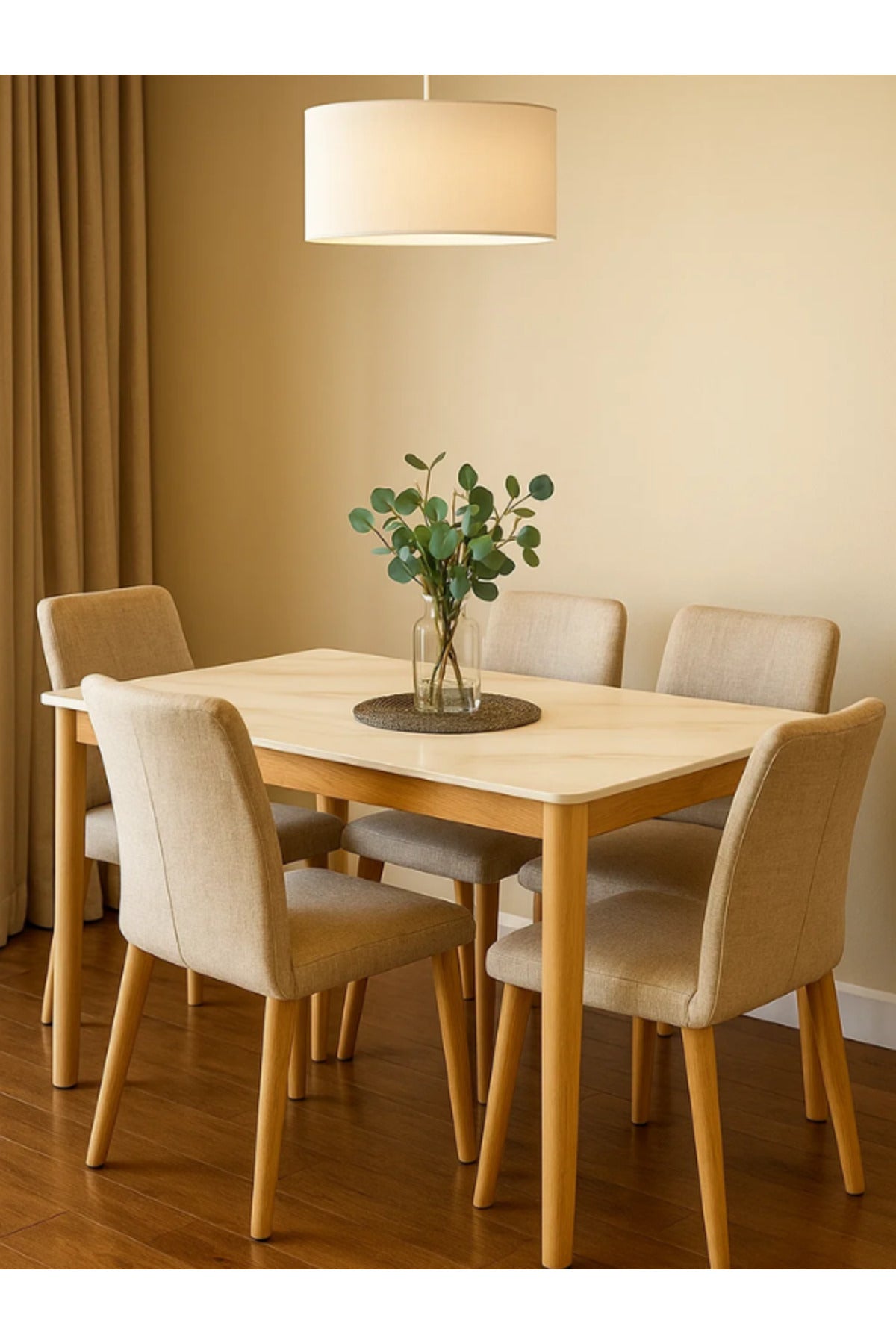 Modern Dining Table Ð 130_80_76 cm Marble Top with Wooden Legs for Home & Kitchen