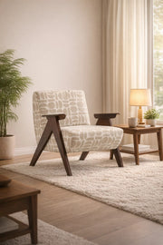 Beige Geometric Accent Armchair with Dark Wood Legs Modern Retro Design for Living Room and Lounge