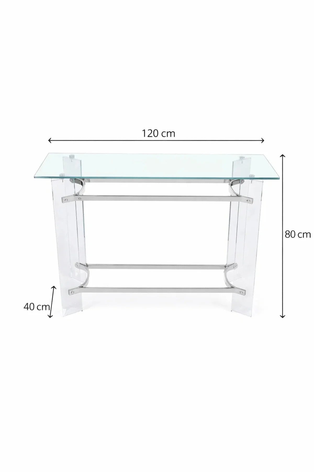 Luxury Clear Acrylic Console Table Chrome Silver Metal Frame Tempered Glass Top Hallway 120cm