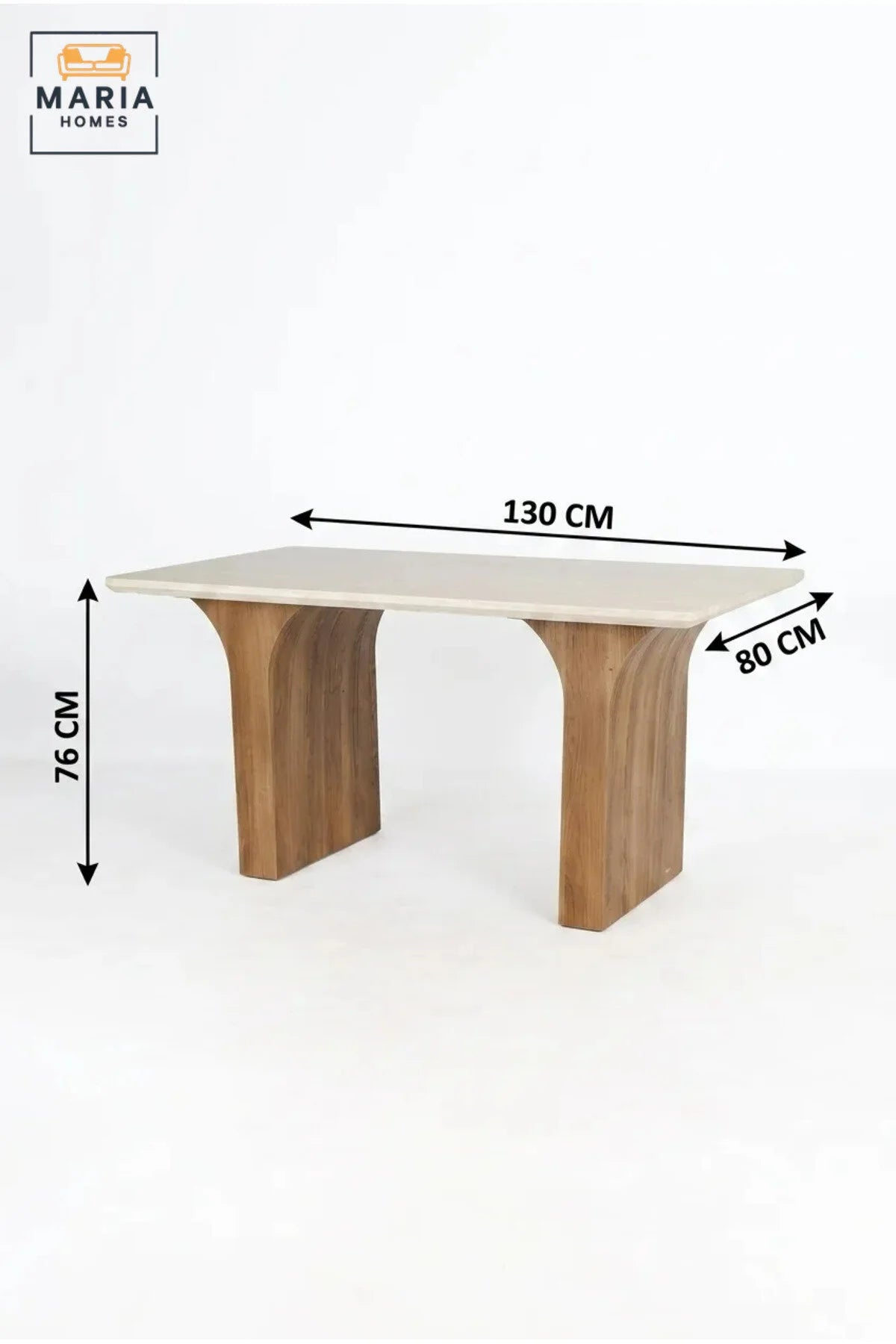 Modern Rectangular Dining Table with Wooden Top and Curved Wooden Pedestal Legs, Contemporary Table