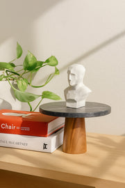 Black Marble Decorative Stand Ð Round Display Pedestal with Wooden Base