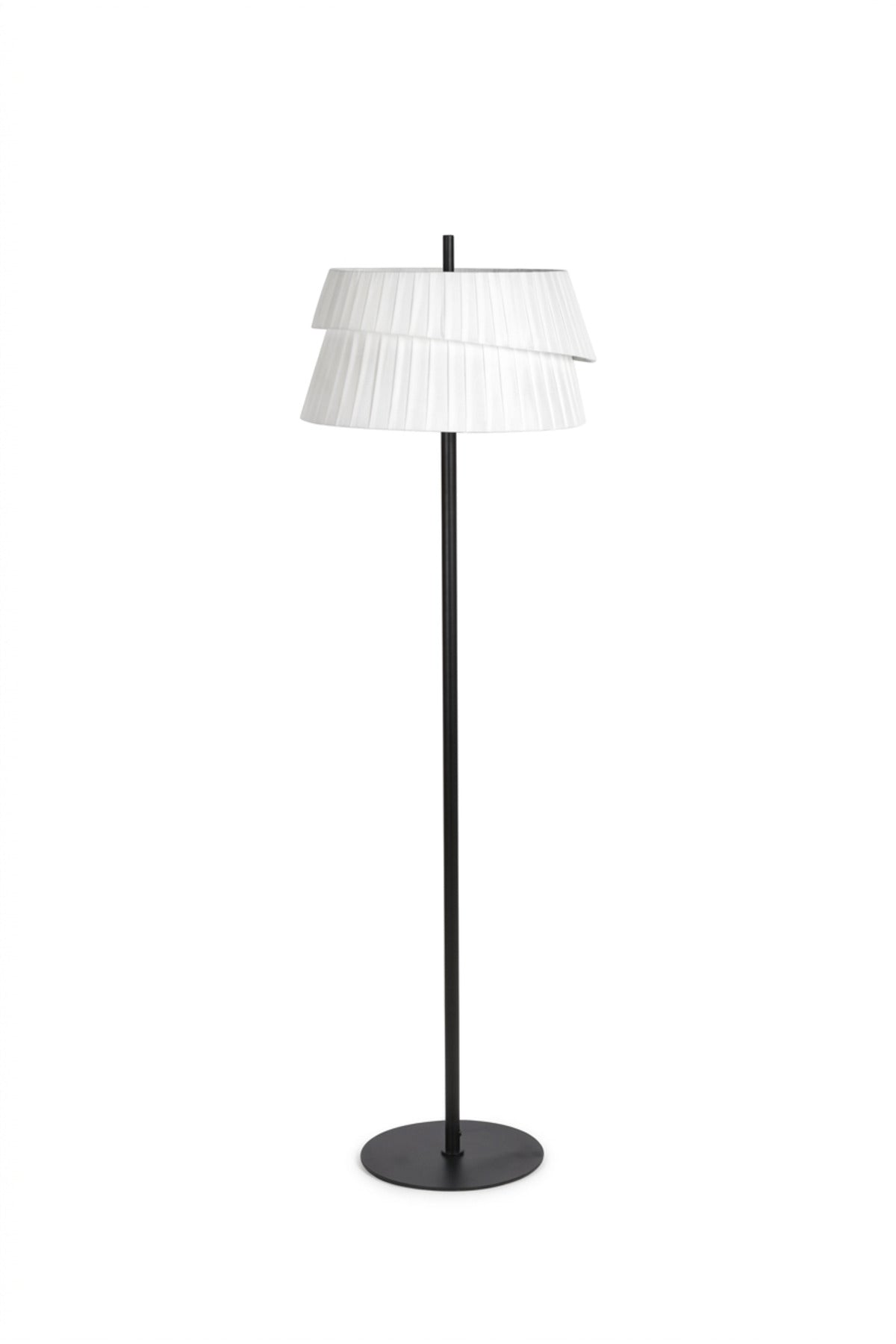 Modern Floor Lamp with Layered Pleated Fabric Shade, Slim Upright Stand and Round Base Decorative Standing Light for Living Room Bedroom Office and Hotel