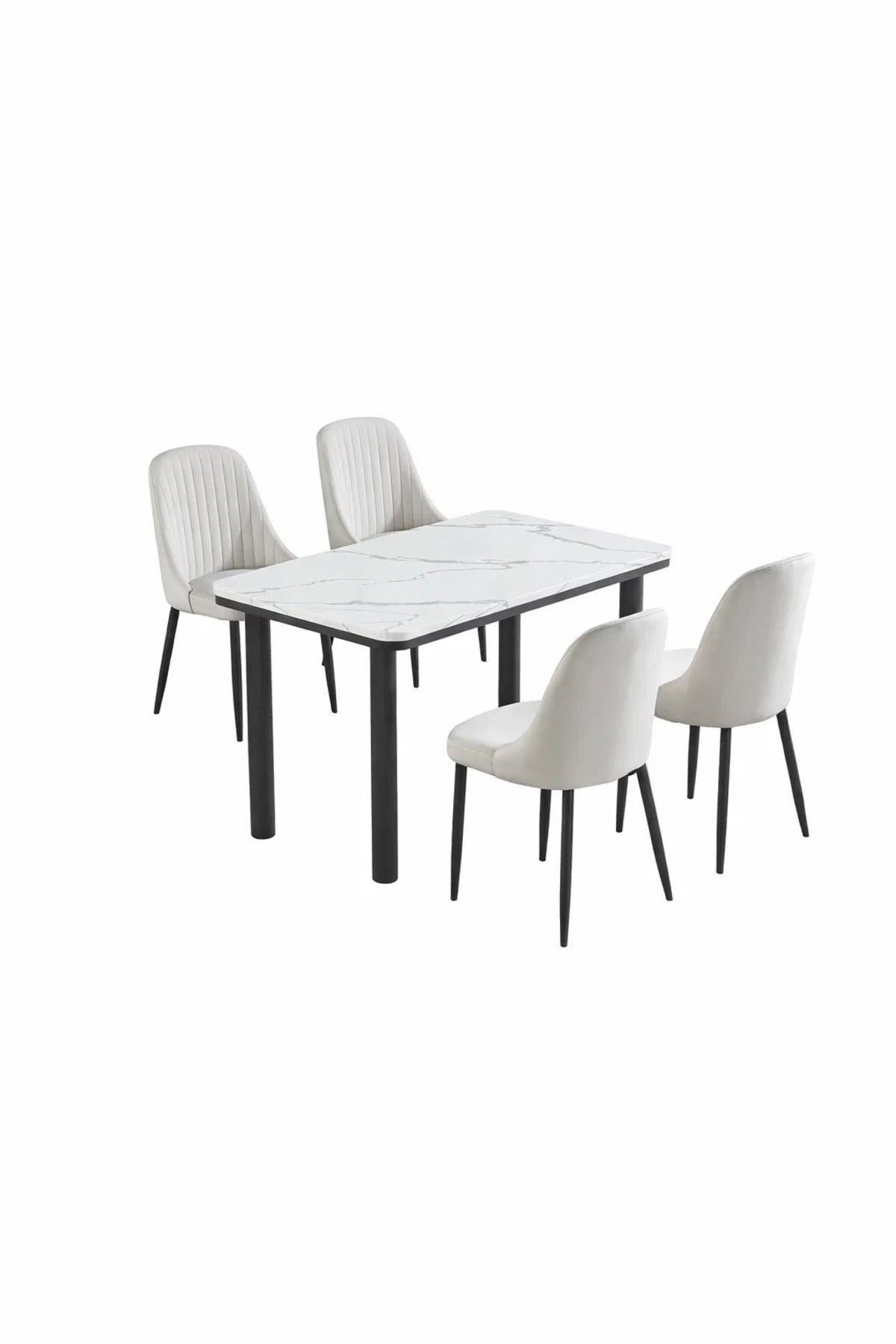 Elegant 5-Piece Dining Table Set Marble Pattern Top with 4 Upholstered Chairs for Kitchen 130cm