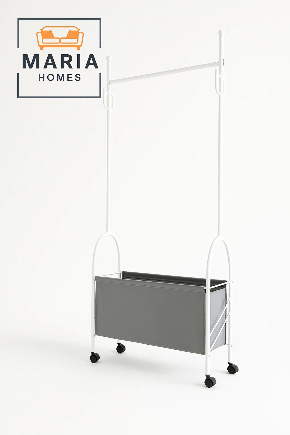 White Rolling Garment Rack with Storage Basket-SIZE 80CM