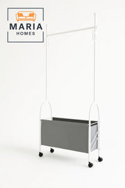 White Rolling Garment Rack with Storage Basket-SIZE 80CM