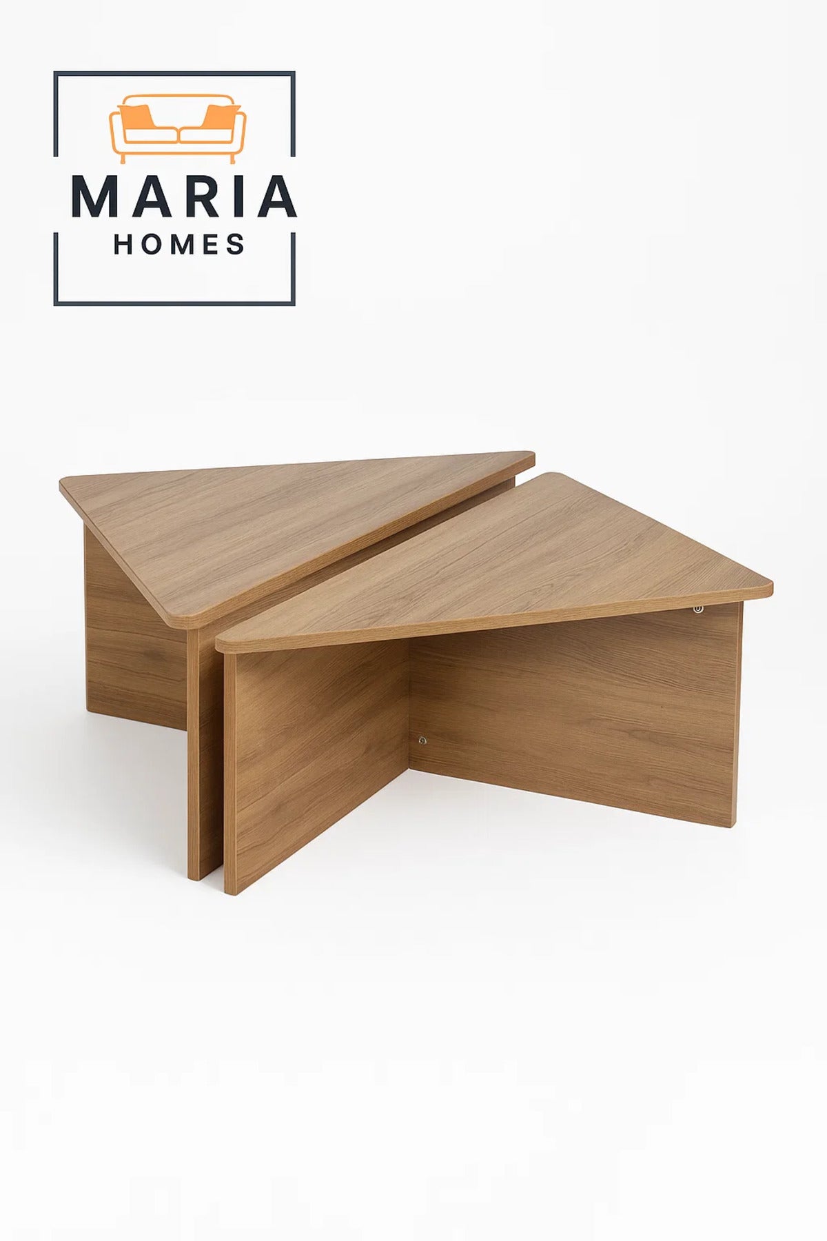 Geometric Triangle Nesting Coffee Table in Natural Wood Finish