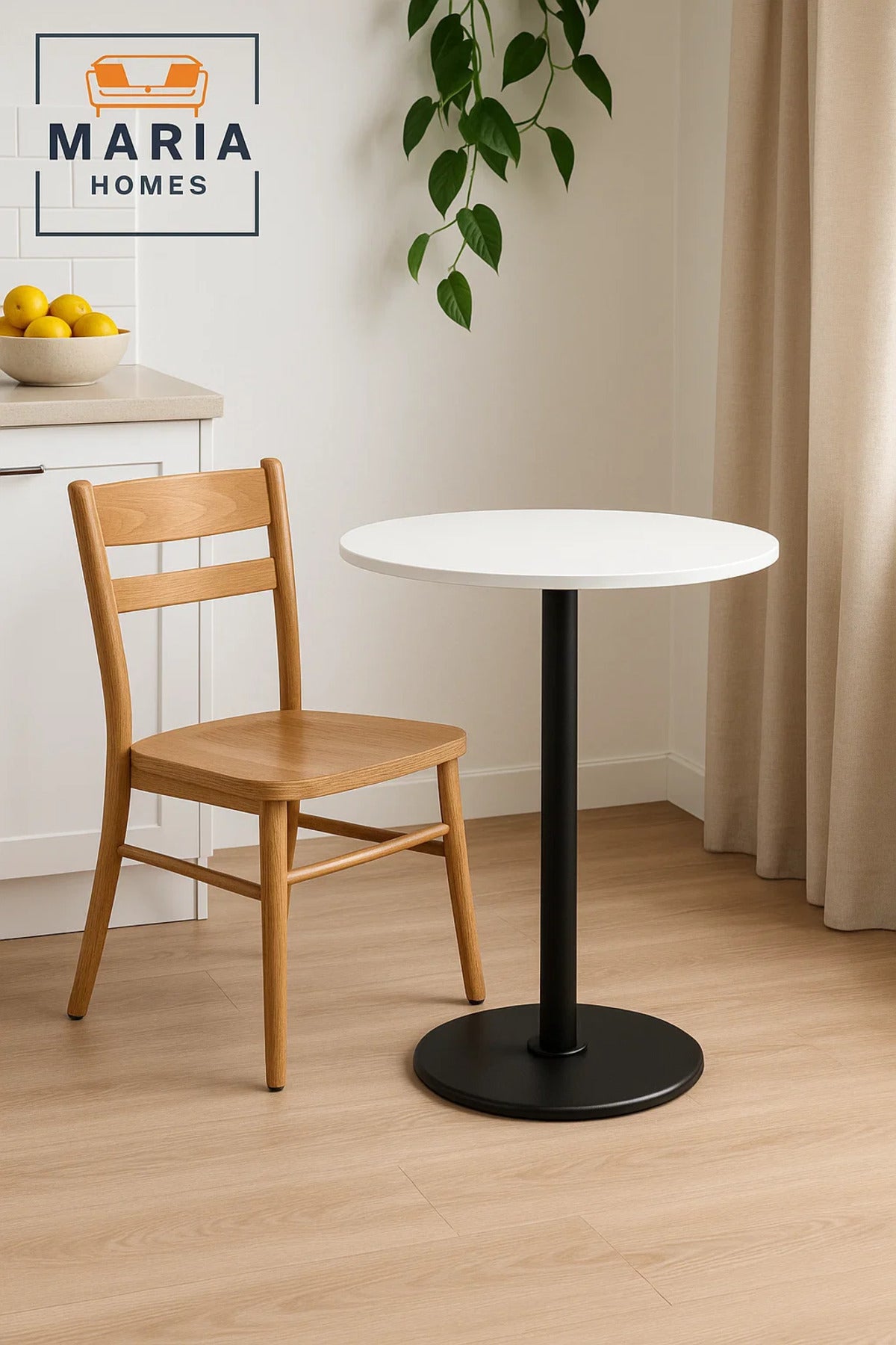 Round White CafŽ Table with Black Pedestal Base-size 70cm
