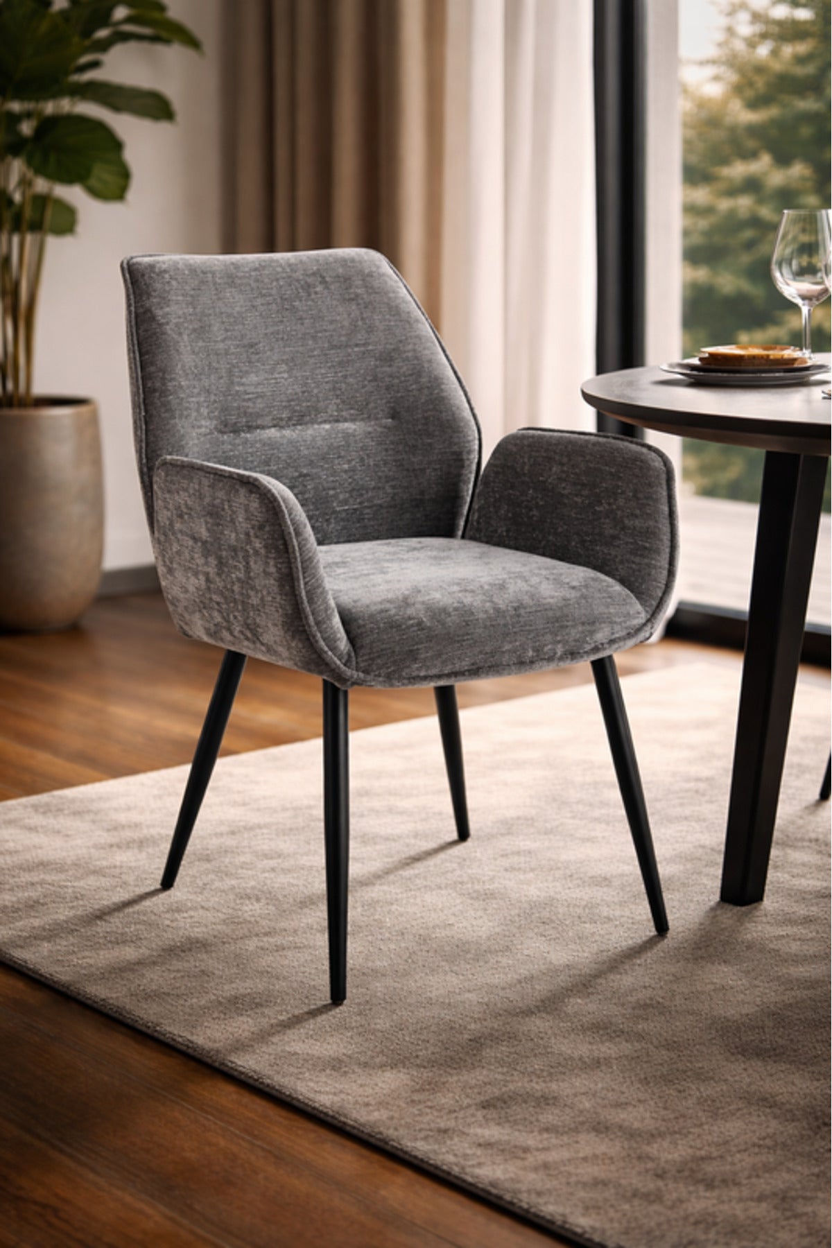 Dark Grey Armchair with Black Metal Legs, 91x47x49 CM dark grey armchair Dining Room