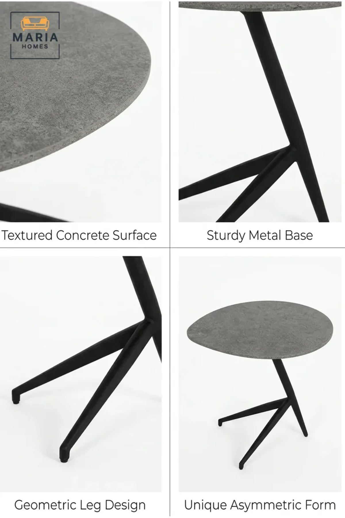 Modern Accent Side Table with Stone-Effect Top & Geometric Base, Contemporary End Table for Living Room, Bedroom & Lounge