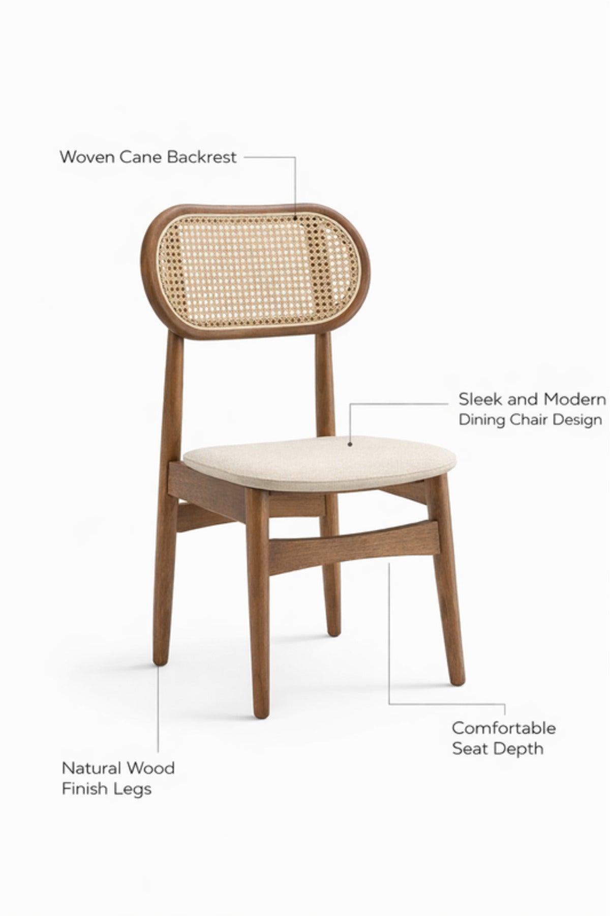 Brown Wooden Rattan Dining Chair 68cm Height Natural Cane Seat Modern brown wooden