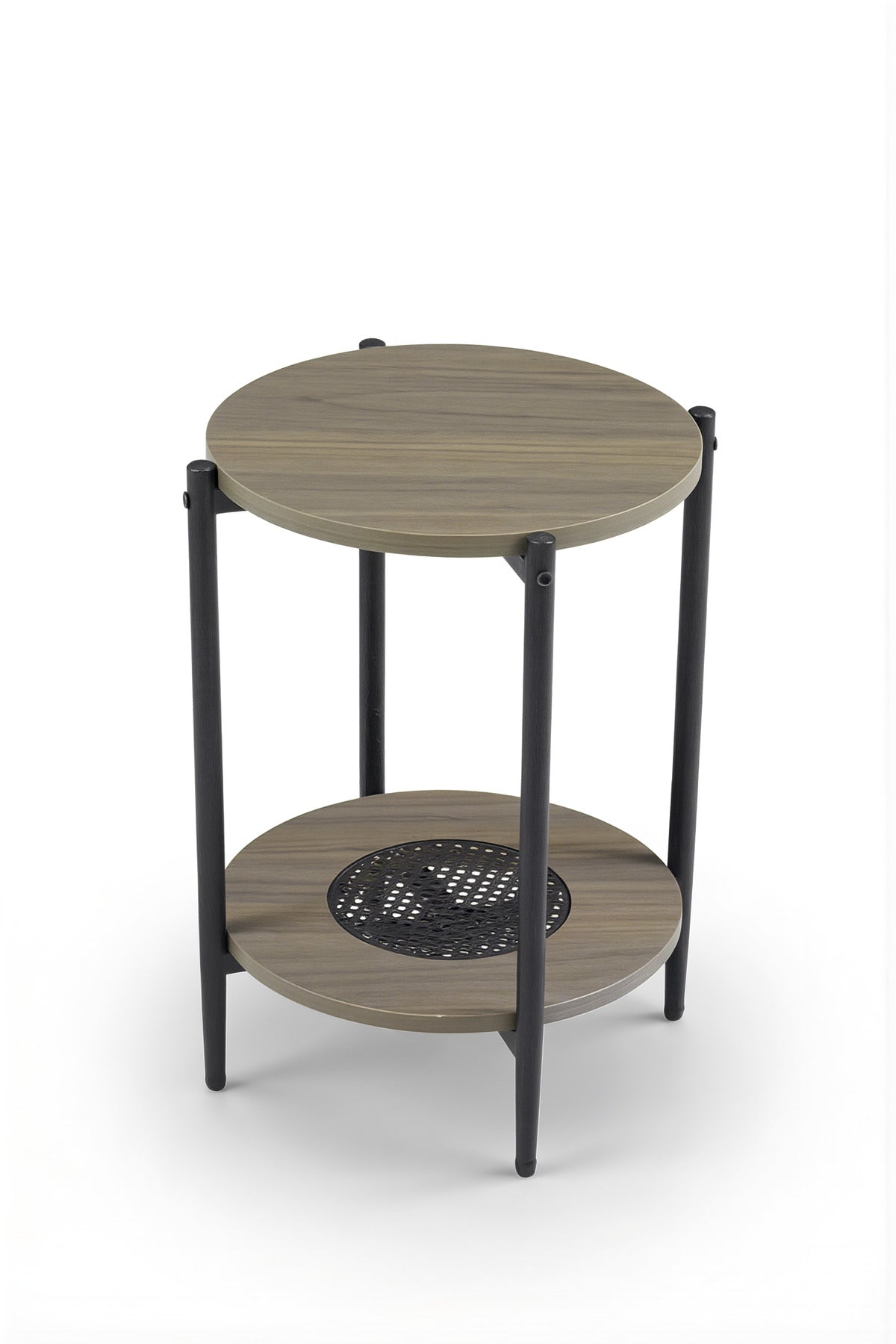 Modern Dark Wood Side Table √ê Round Coffee Table with Storage Shelf 40_40_55 cm