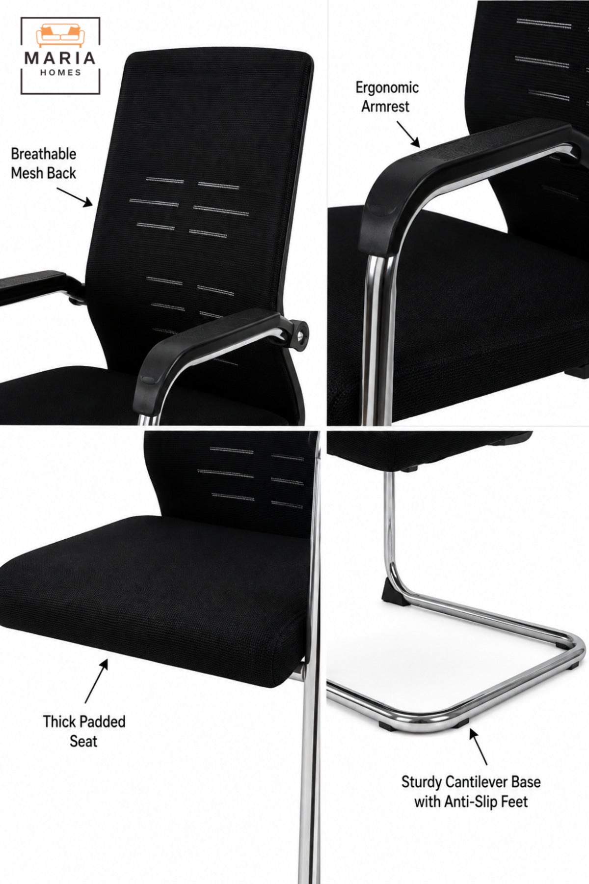 Modern Office Visitor Chair with High Back, Armrests, Padded Seat, Cantilever Base, Ergonomic Guest Seating for Office, Meeting & Reception Areas