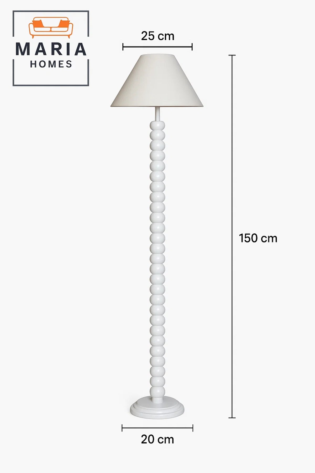 Glossy White Floor Lamp with Beaded Stand and Cone Shade