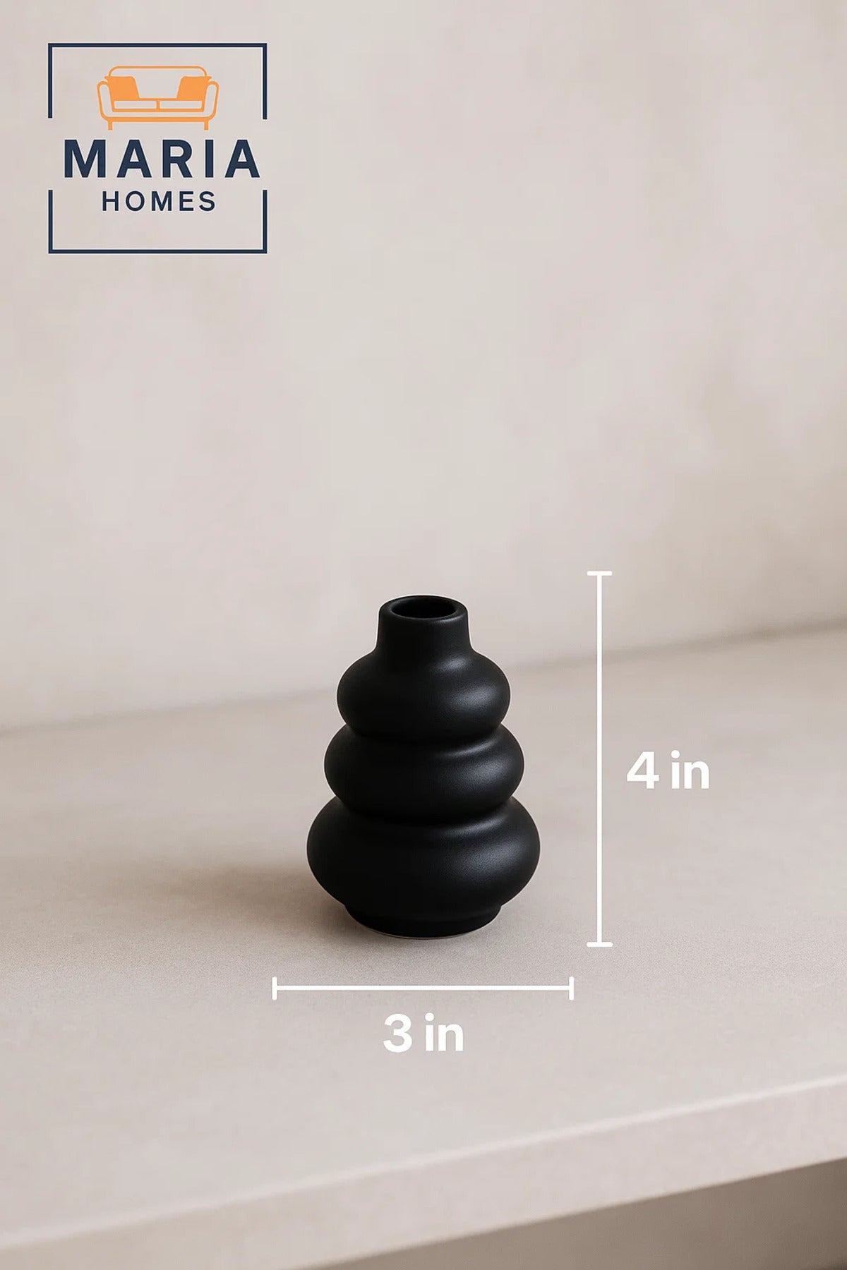Matte Black Sculptural Ceramic Vase Ð Tiered Round Design