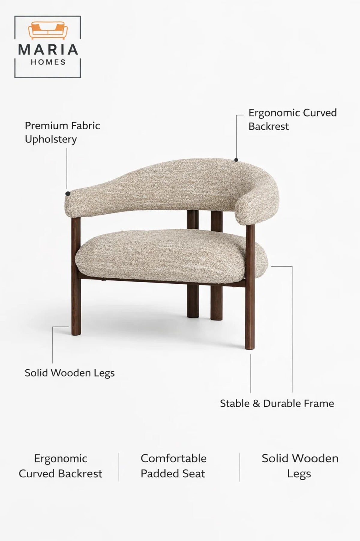 Beige Upholstered Lounge Chair Ð Modern Accent Chair with Wooden Legs