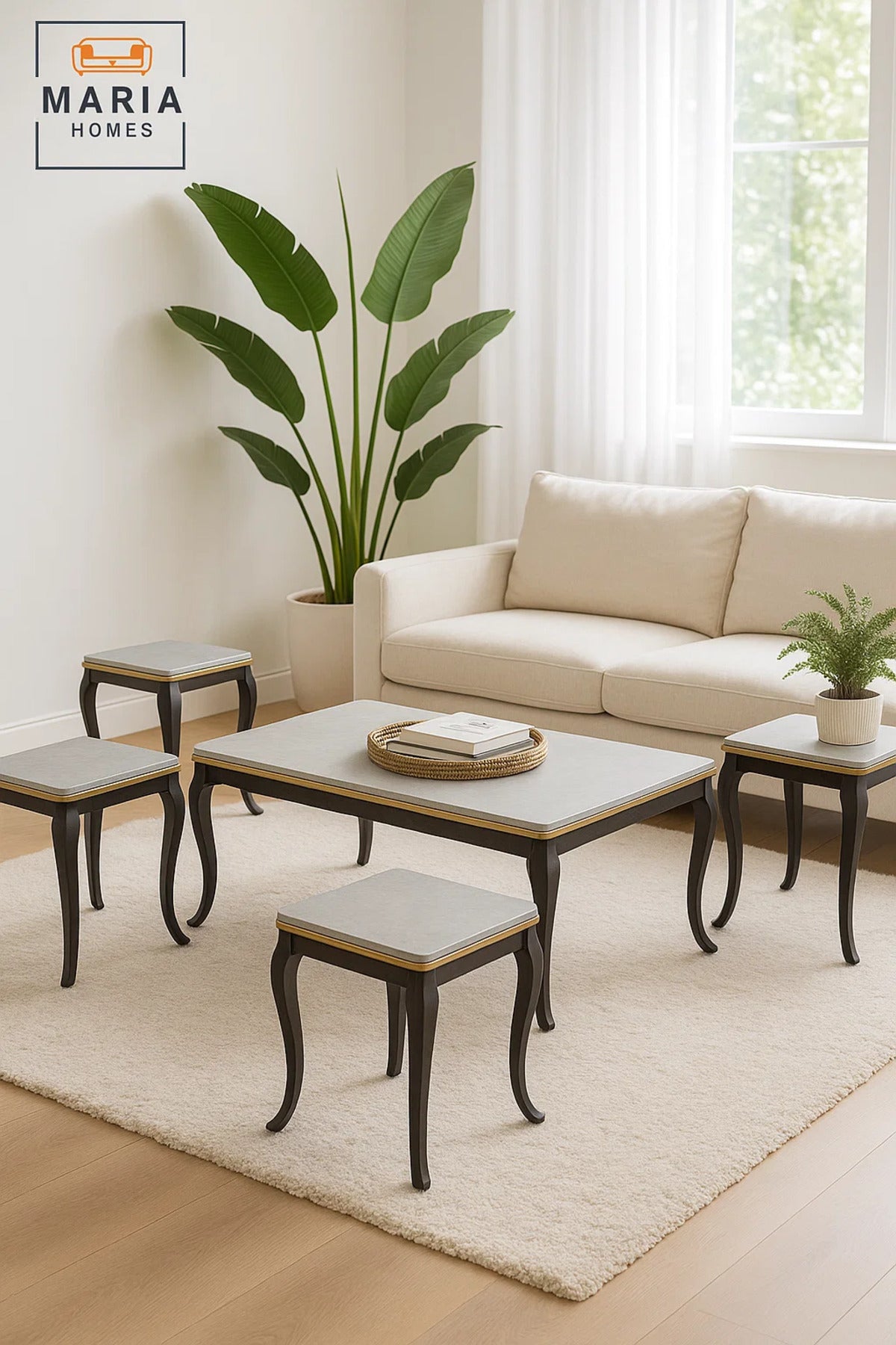 Ceramic Marble Tea Table Set 1+4 – Square Coffee Table and Side Tables 120×60×50 / 45×45×55