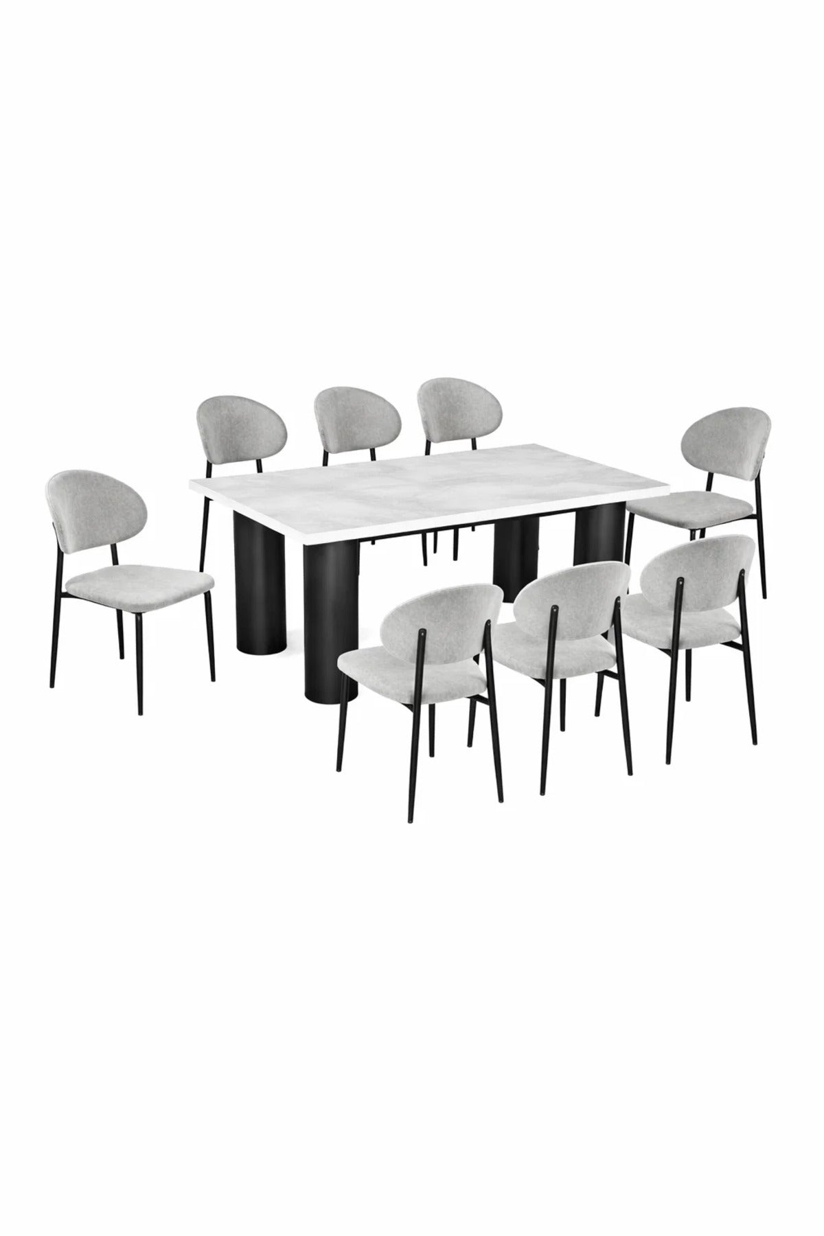 Modern Marble Top Dining Table Set with 8 Upholstered Chairs 220x100x75cm modern marble