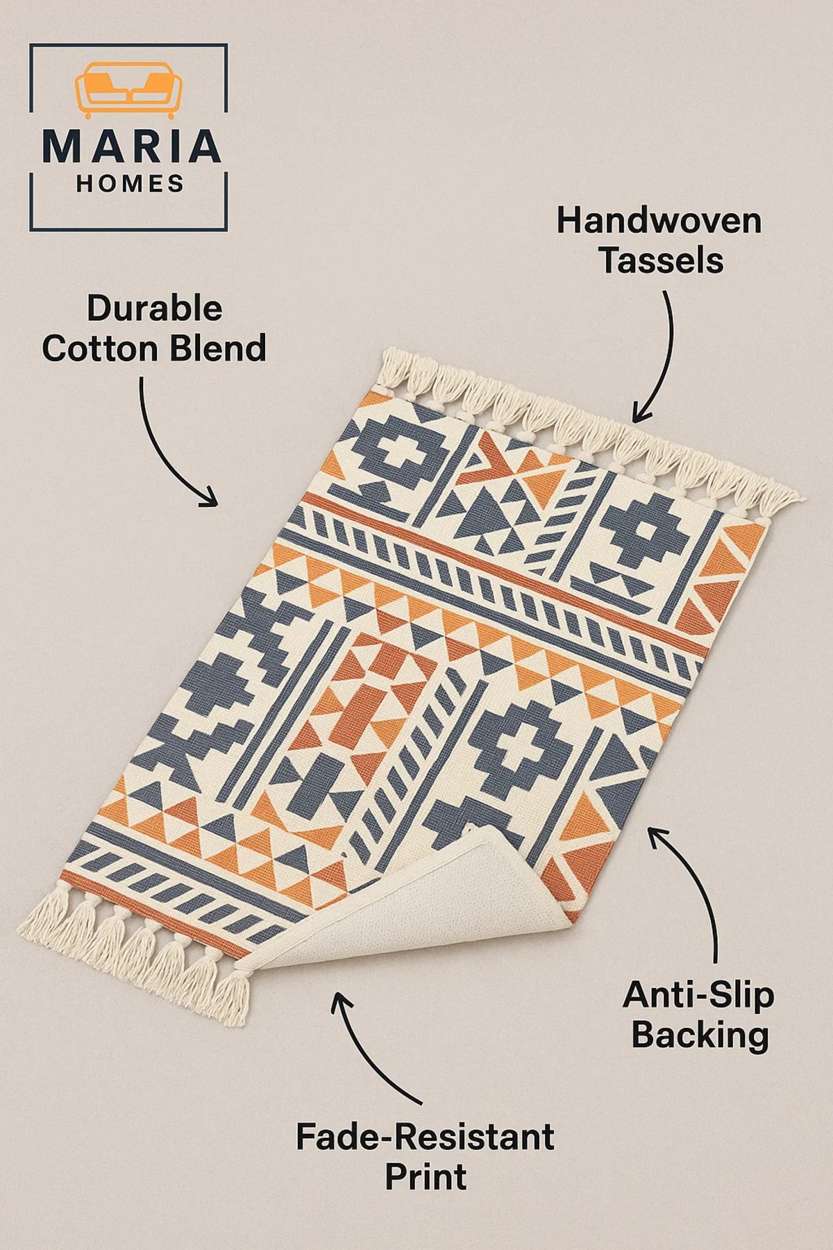 Boho Cotton Accent Rug with Multicolor Tribal Pattern and Fringe Ðsize 60x80 cm