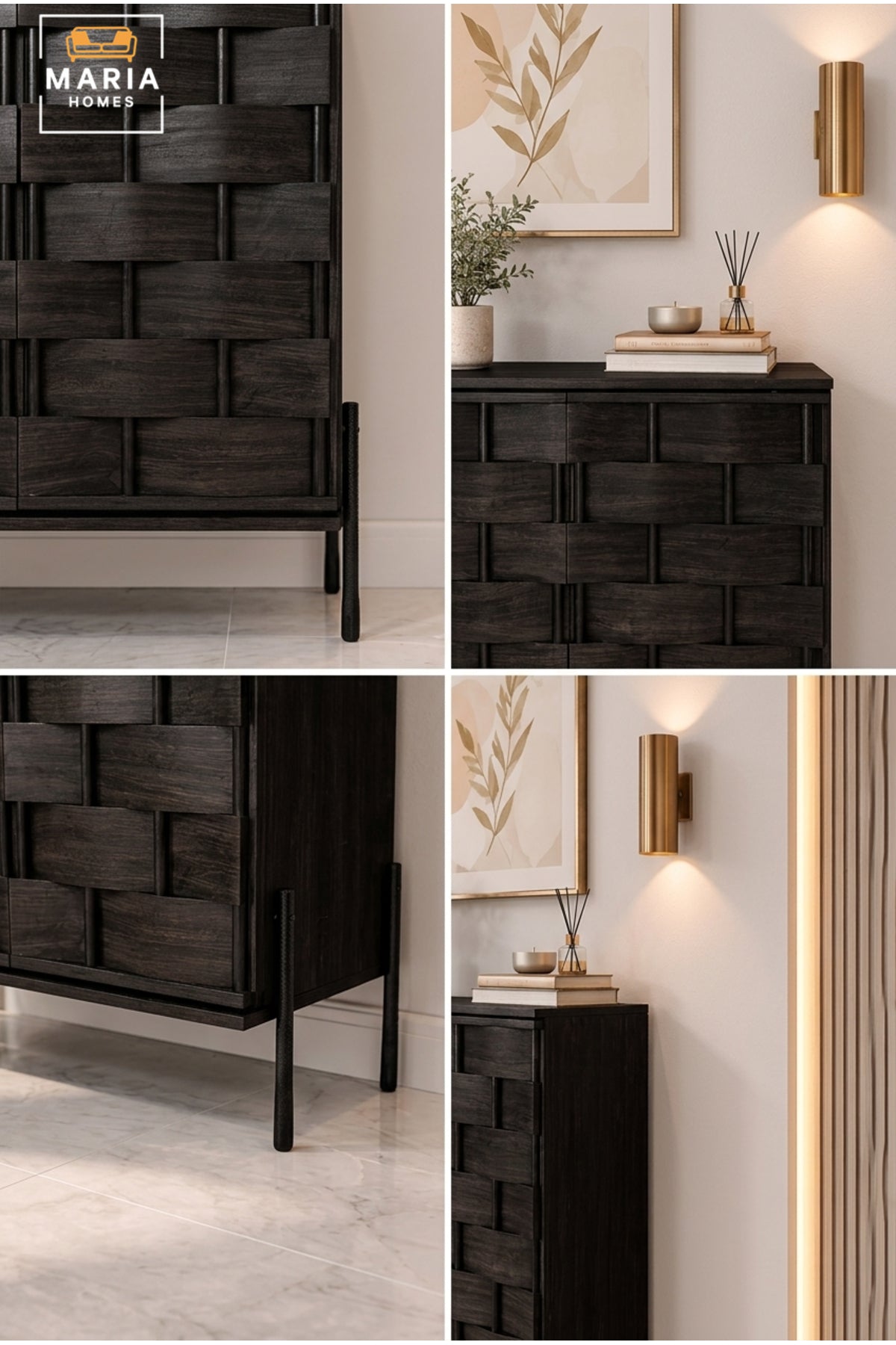 Modern Black Accent Cabinet with 3D Woven Door Design √ê Decorative Storage Cabinet for Living Room, Entryway & Dining Room