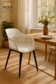 White Plastic Armchair with Black Legs Modern Ventilated Backrest Chair for Indoor & Outdoor Seating