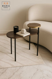 Dual-Level Oval Side Table with Black Finish and Gold Rim