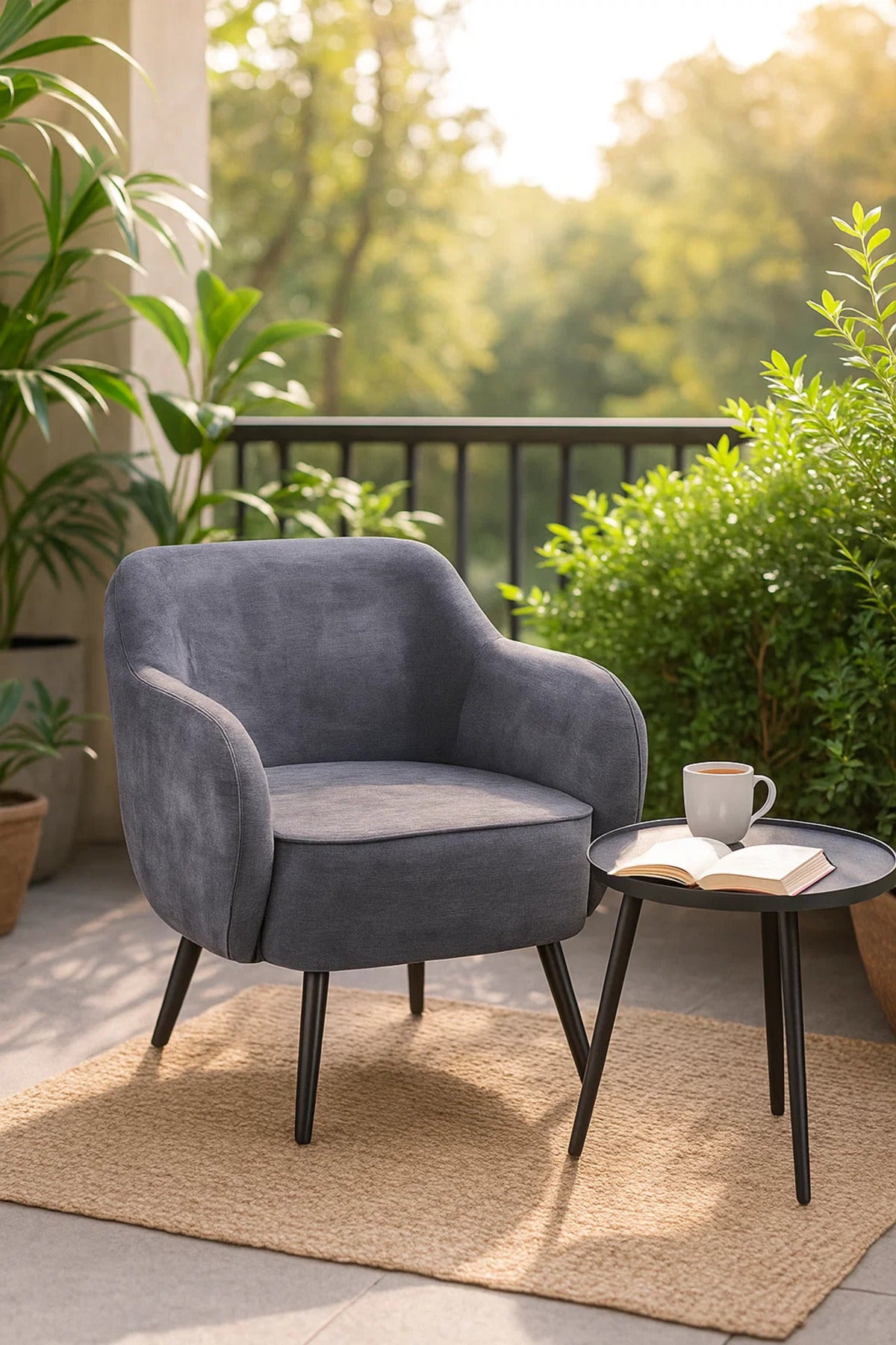 Dark Grey Fabric Armchair | Modern Comfortable Lounge Chair for Living Room & Office