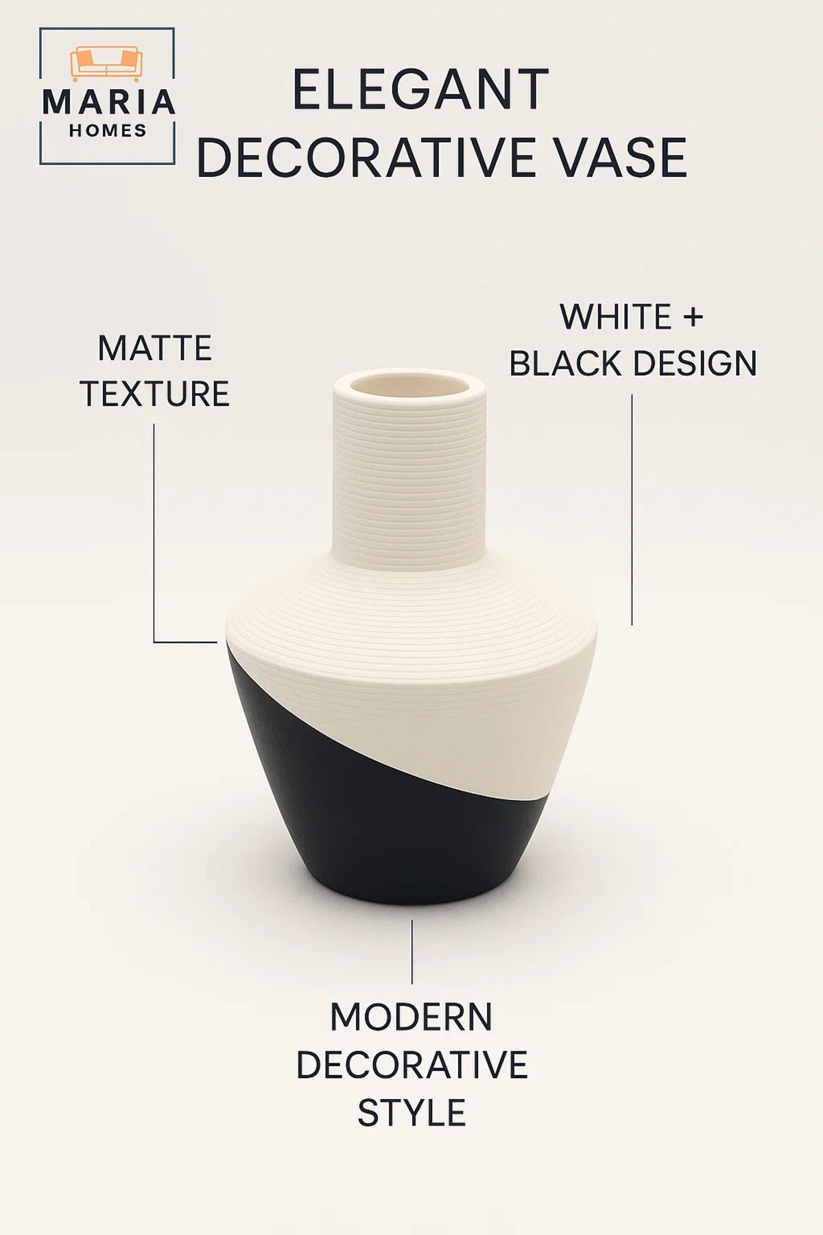 Modern Ceramic Decorative Vase Ð White & Black Table Vase for Home & Office Decor