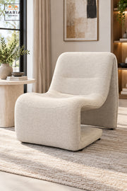 Modern beige Upholstered Accent Chair with Sculptural Curved Design, Padded Seat for Living Room, Bedroom, Lounge & Reading Corner