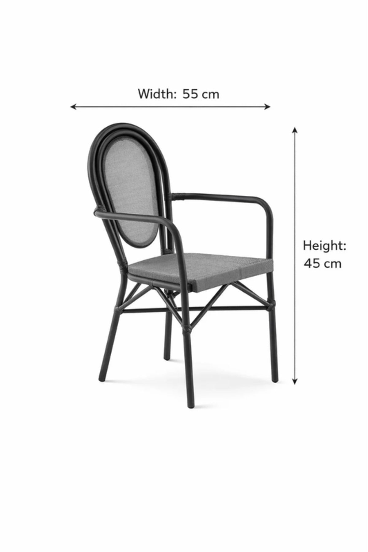 Modern BLACK&GRAY Outdoor Rattan Armchair with Woven Seat & Metal Frame