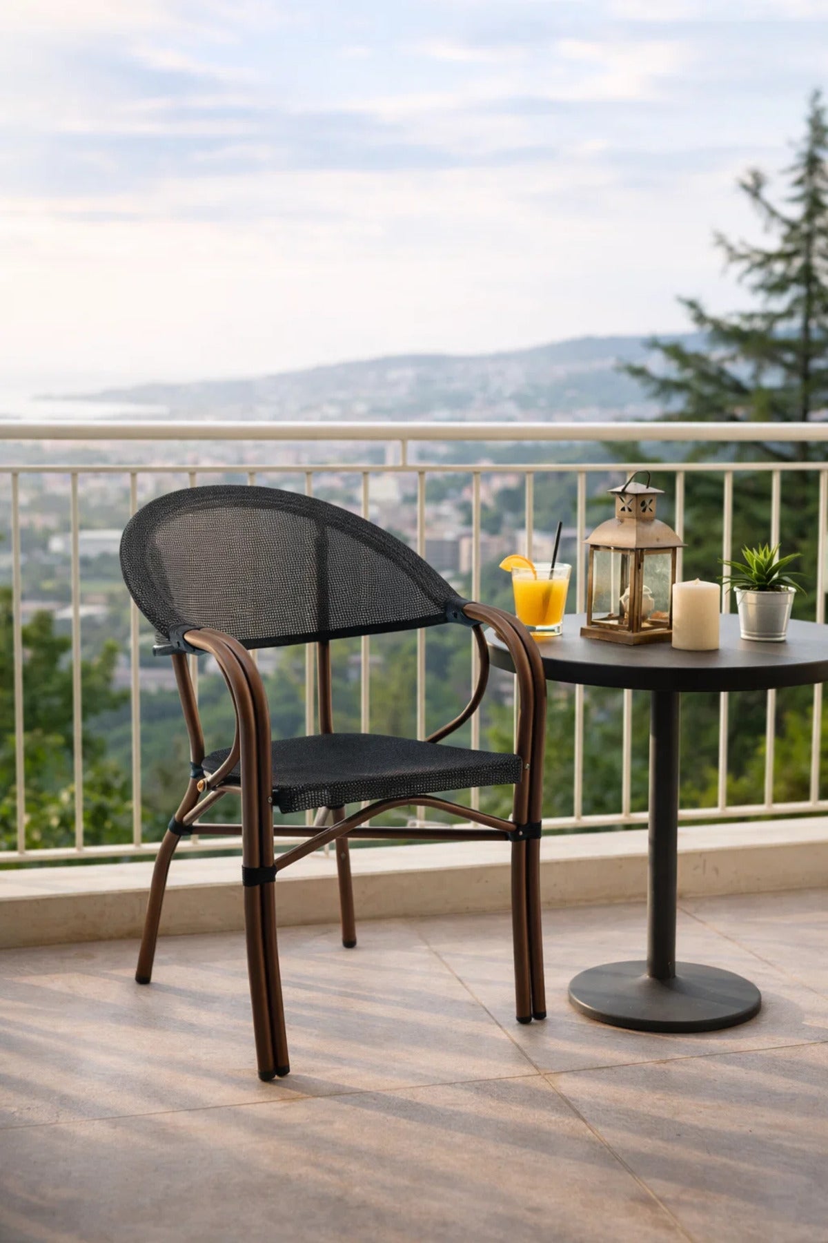 Coffee Outdoor Dining Chair with Mesh Back and Armrests coffee outdoor dining Garden