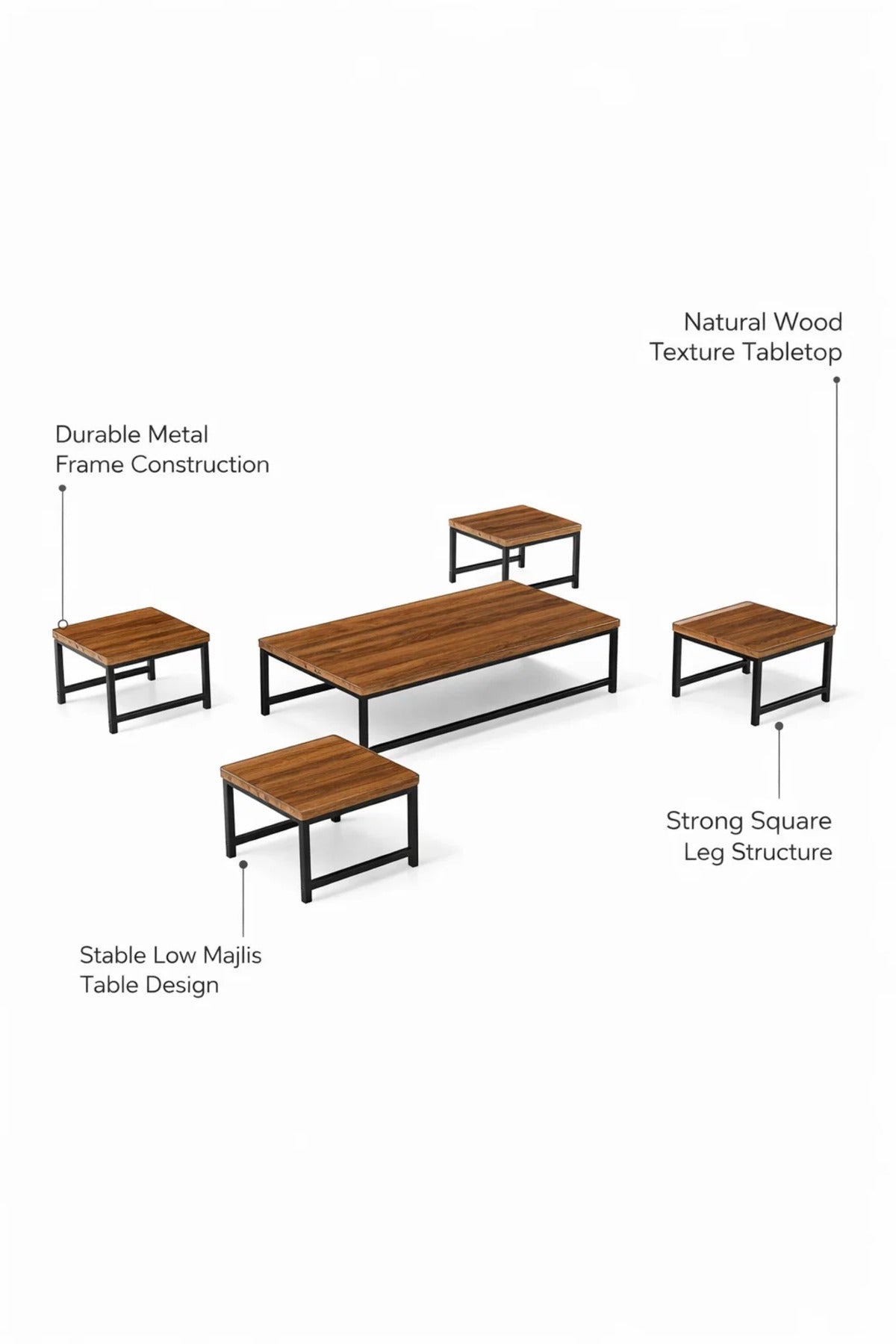 Modern Brown Coffee Table Set with 4 Side Tables 110 _ 60 26.5 cm modern brown coffee