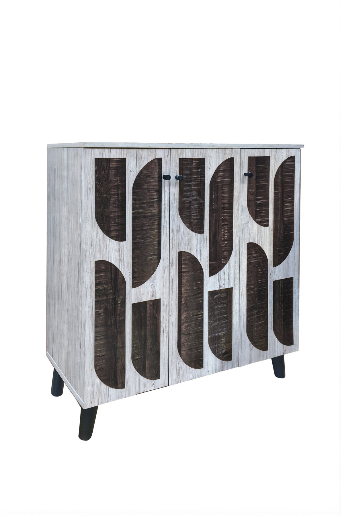 Grey Shoe Cabinet 90_34_91 cm √ê Modern Shoe Organizer with Decorative Doors