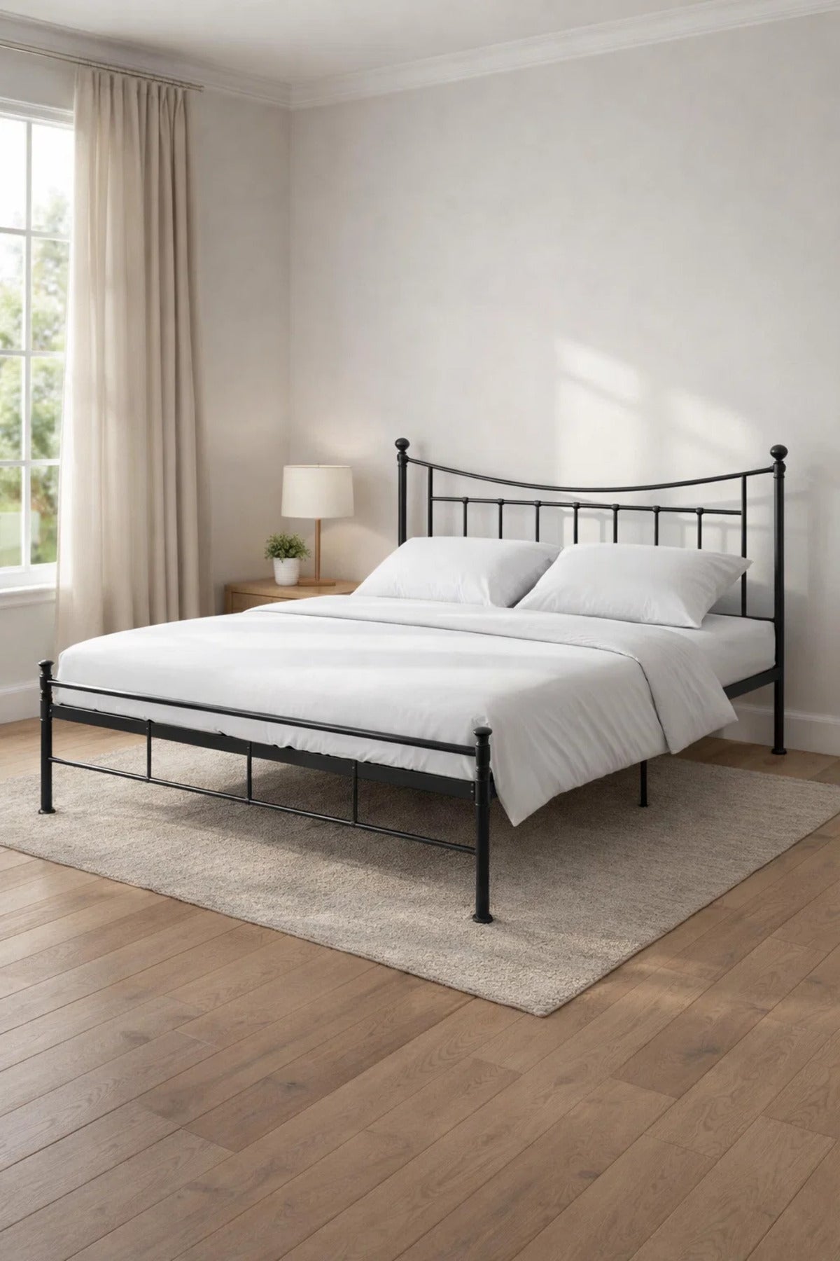 Black Metal Double Bed Frame with Curved Headboard black metal double / Base