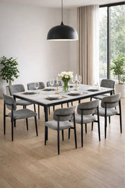 Modern Marble Top Dining Table Set with 8 Upholstered Chairs 180x100x75cm modern marble