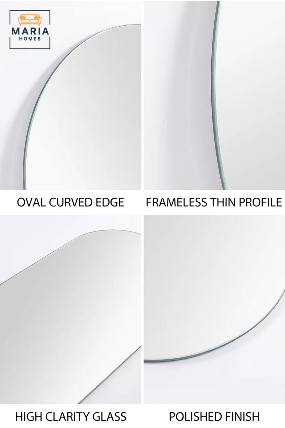 Large Frameless Capsule-Shaped Wall Mirror, Modern Full-Length Decorative Mirror for Bedroom, Dressing Room, Walk-In Wardrobe and Hallway