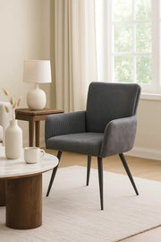 Comfortable Dark Grey Chair with Metal Legs, Modern Fabric Armchair for Home, Office & Living Room
