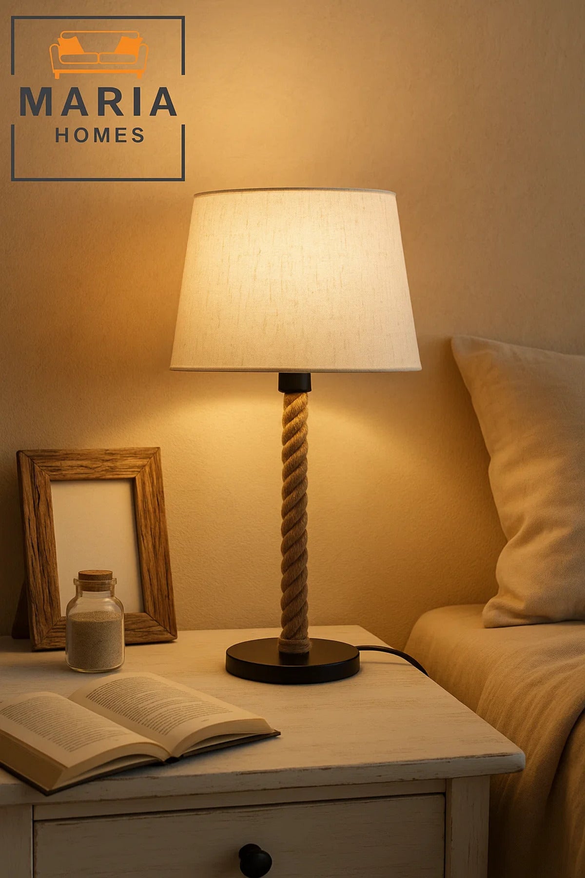 Rustic Table Lamp with Rope-Wrapped Stand