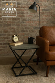 Stone-Look Square Table with Black Industrial X-Frame Base