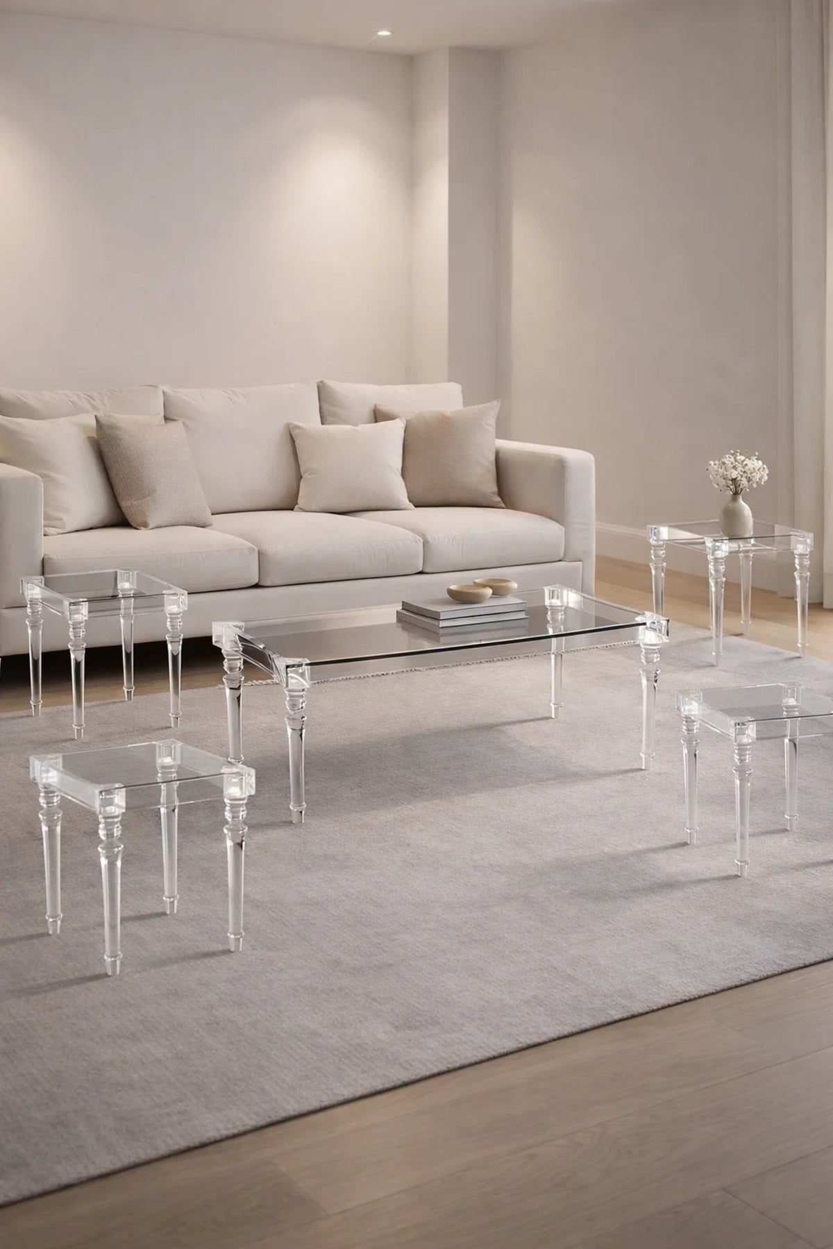 Luxury 5-Piece Glass Coffee Table Set with Acrylic Legs √ê Elegant Modern Design for Living Room