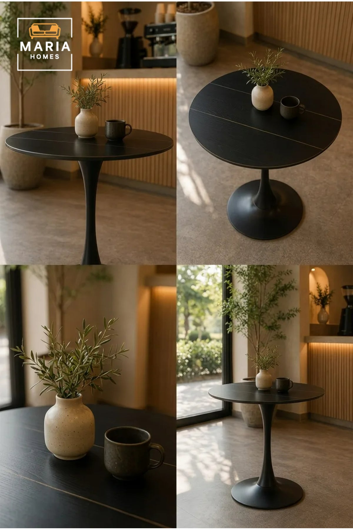 Modern Round Bistro Table with Black Pedestal Base for Cafe Dining Room Furniture