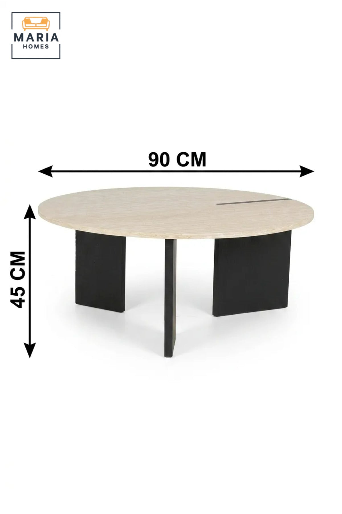 Modern Round Coffee Table with Wooden Top and Sculptural Panel Base, Contemporary Center Table for Living Room, Lounge, Apartment and Office