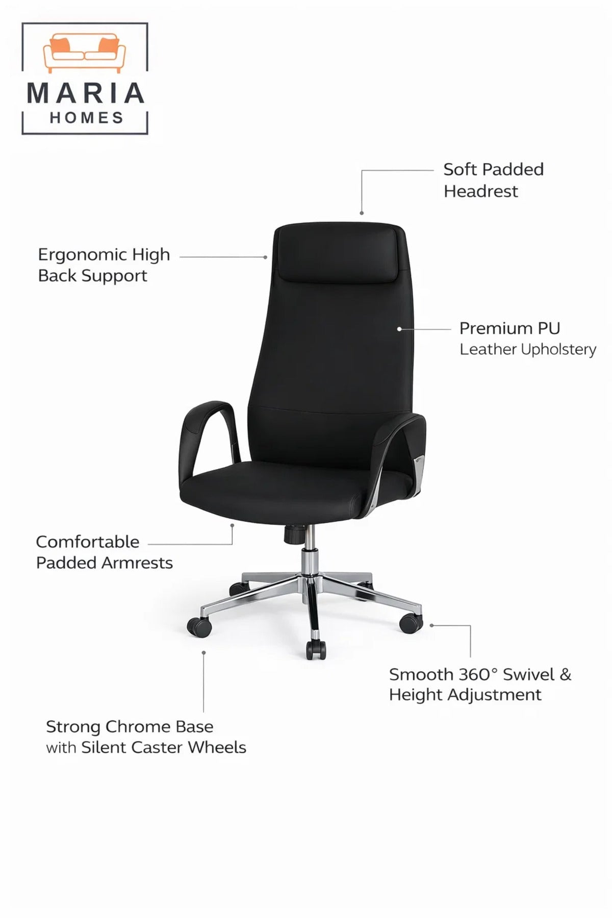 Black Executive Office Chair with Wheels Ð Ergonomic High Back Computer Chair