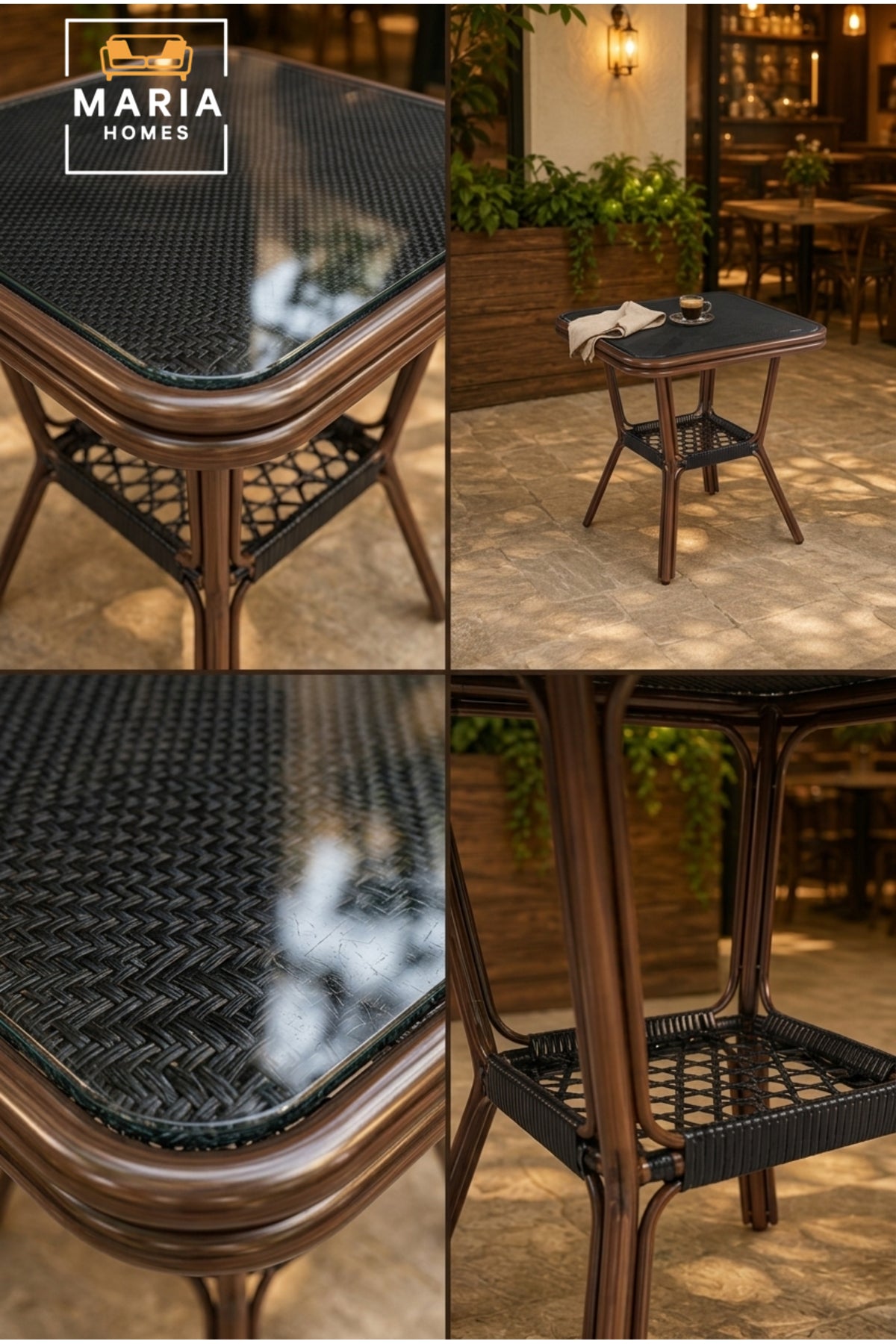 Modern Square Bistro Table Outdoor Caf≈Ω Table Patio Dining Table Rattan Style Brown