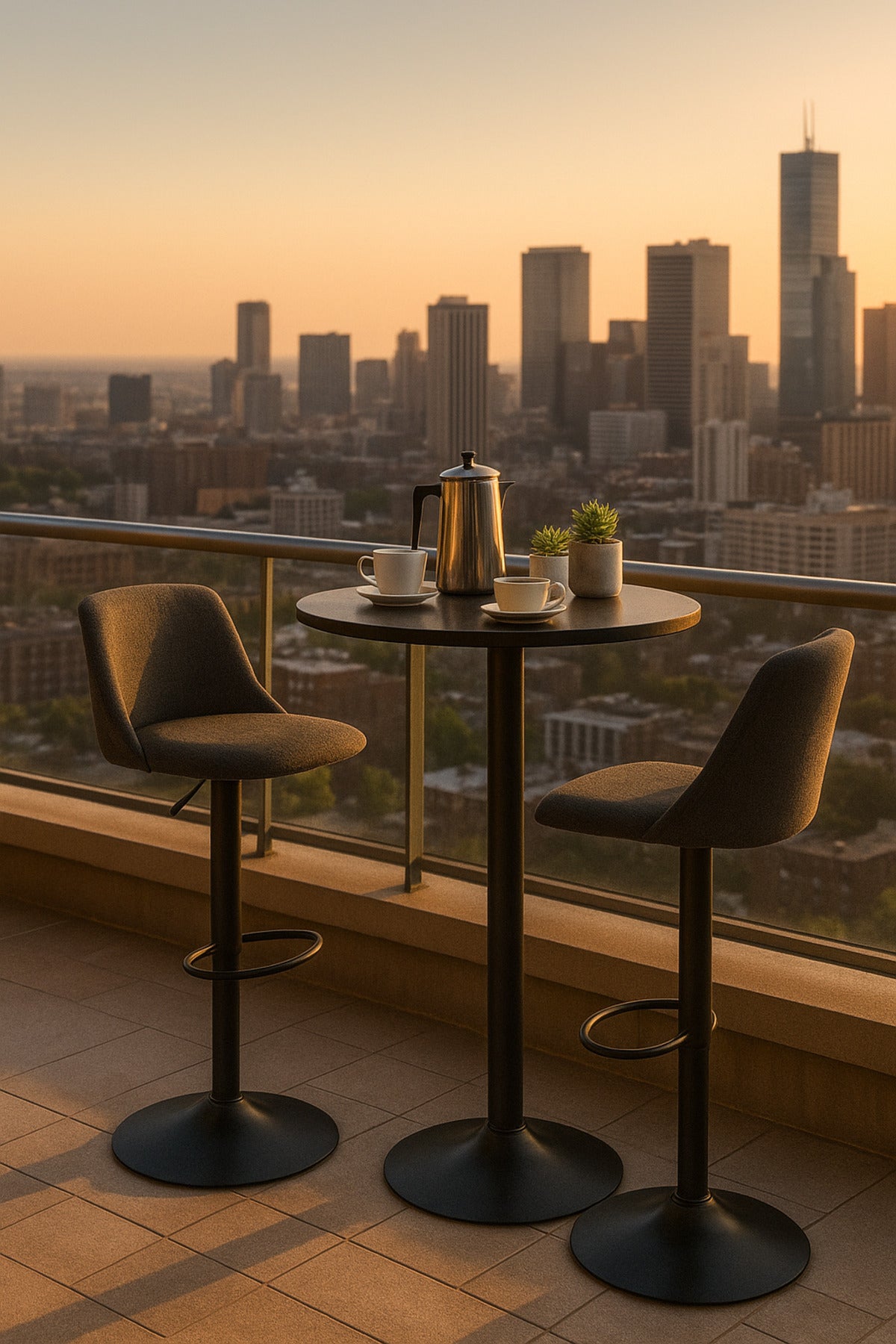 Deep Grey Adjustable Bar Stool with Backrest & Footrest Ð Modern Counter Chair