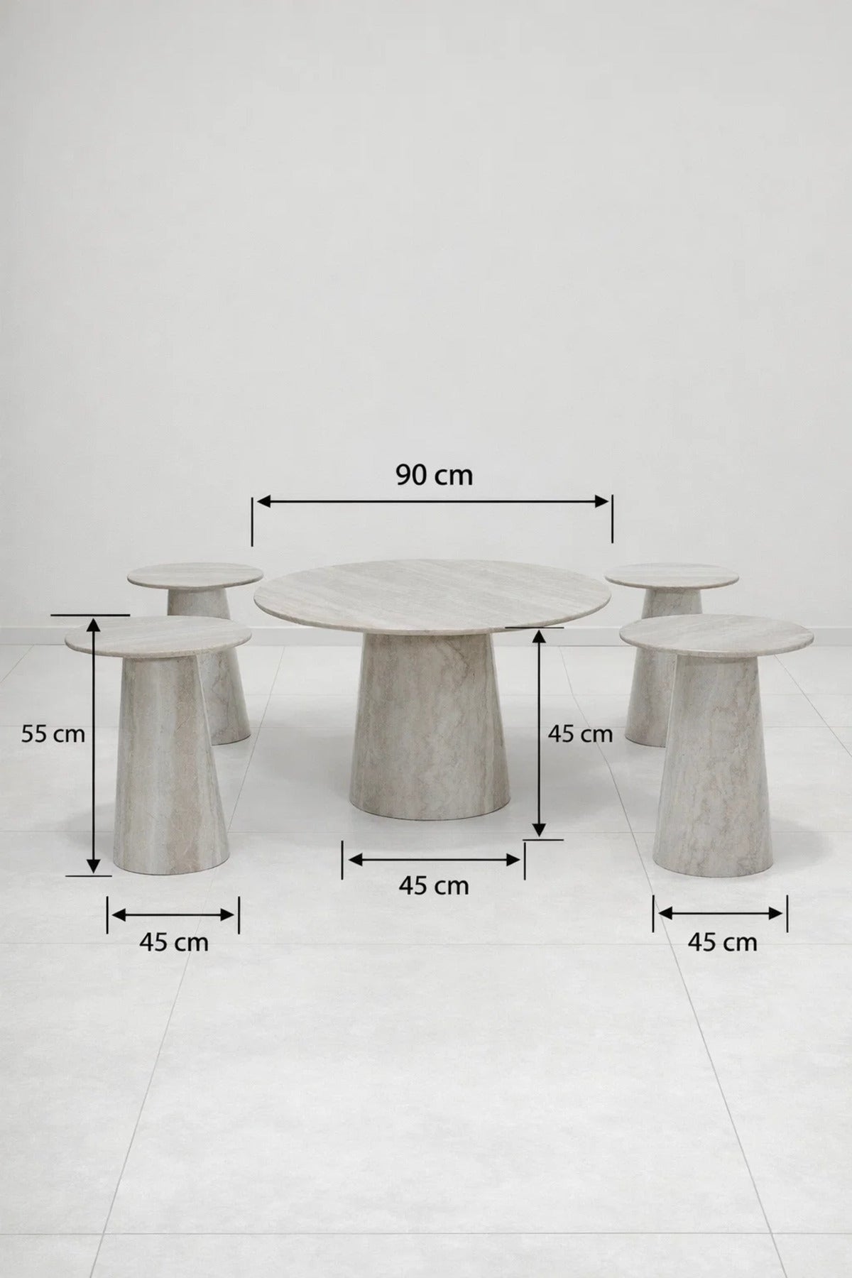 Premium 5-Piece Round Coffee Table Set with 4 Side Tables Marble Look for Modern Living Room