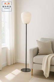 Slim Black Floor Lamp with Textured Oval Shade