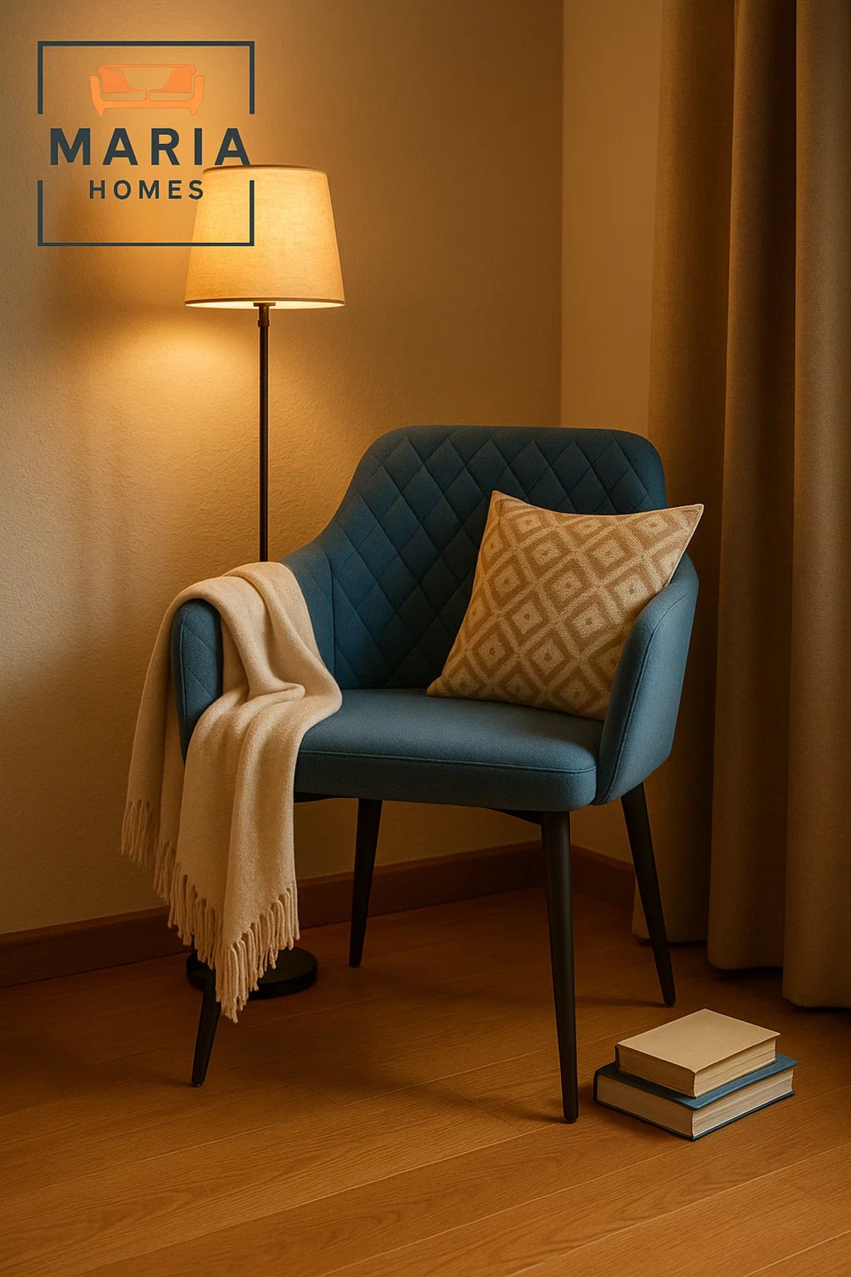 Blue Velvet Accent Chair with Metal Legs Ð Modern Upholstered Armchair for Home or Office