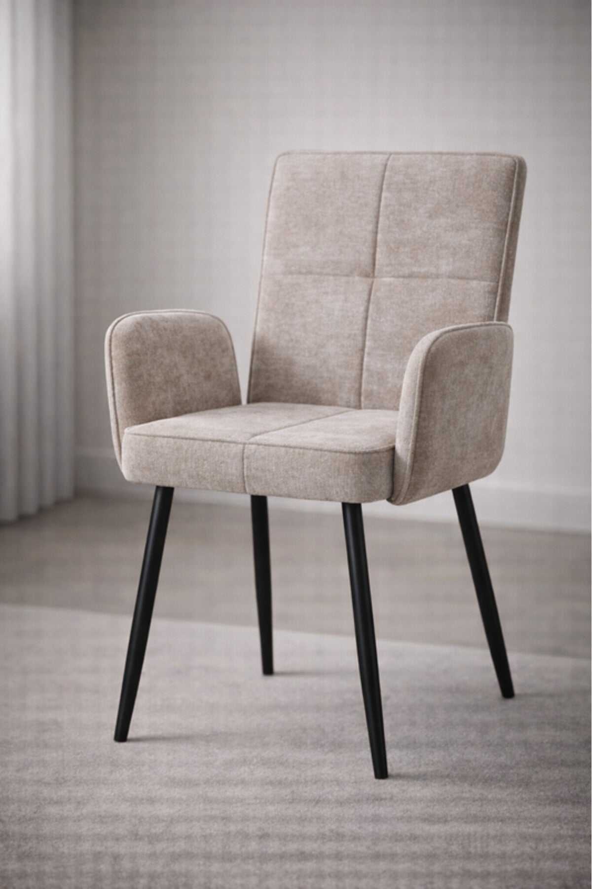 Dark Beige Upholstered Dining Chair with Armrests and Metal Legs 96x49x46cm dark beige