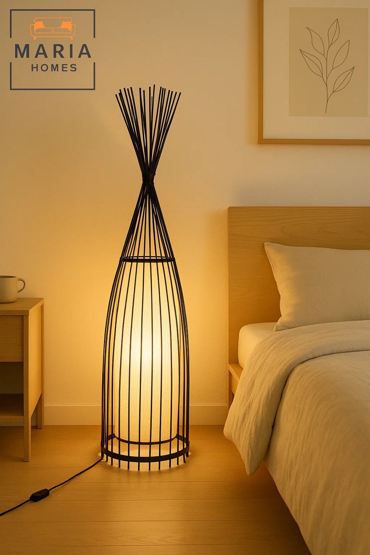 Decorative Cage Floor Lamp with Inner Fabric Diffuser